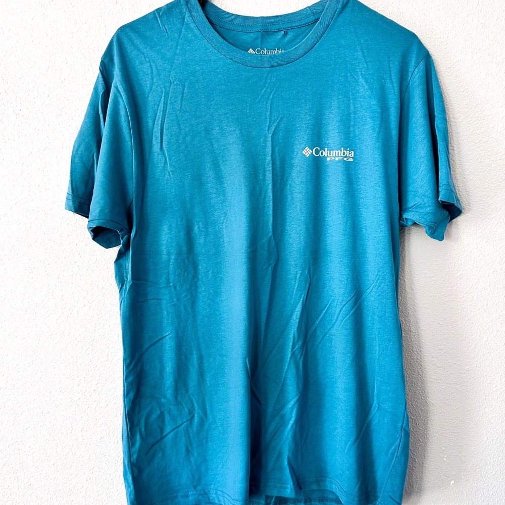 NEW Columbia PFG Fishing Graphic T-Shirt Blue Crew Short Sleeve Men's Medium